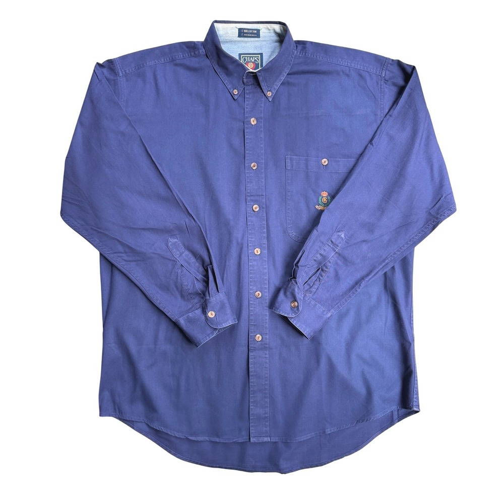Chaps Ralph Lauren Mens 90s Vintage Button Shirt L Crest Logo Ivy League Preppy